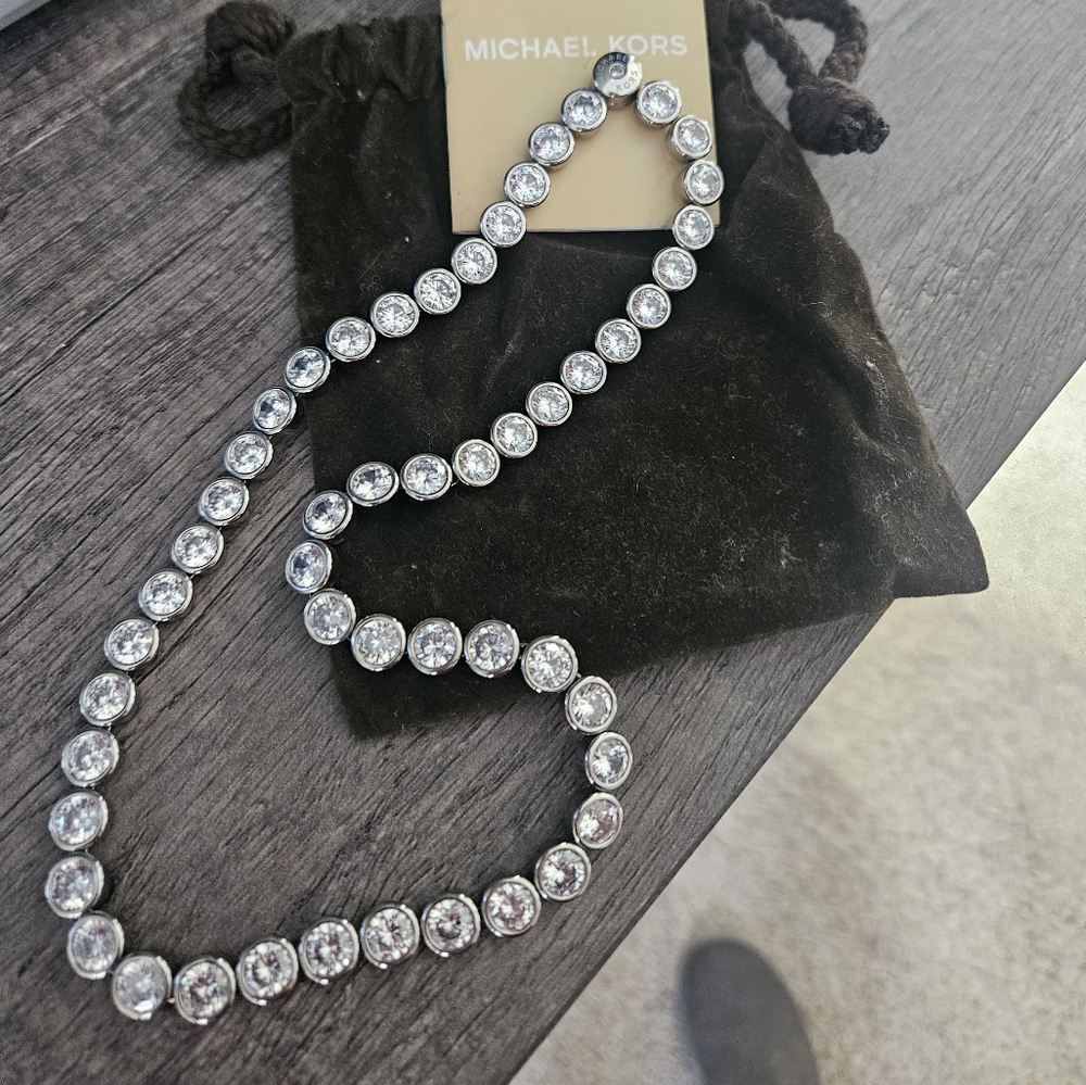 Michael Kors Park Avenue Silver Tone Swarovski Crystal Necklace.